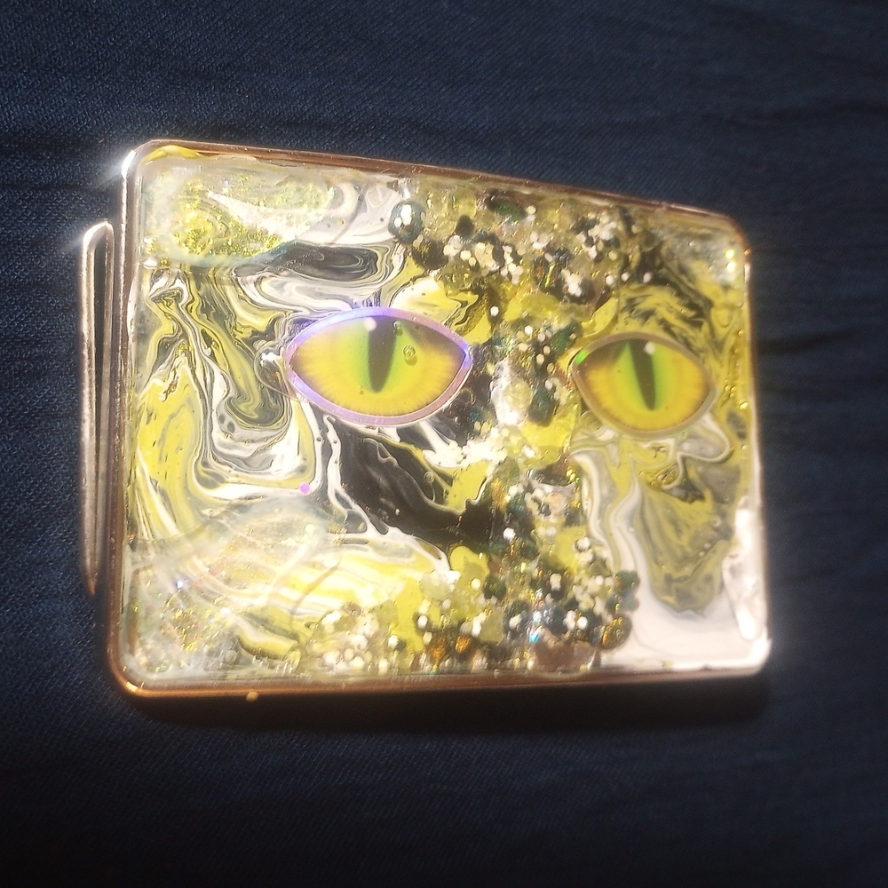 Decorative UNISEX Yellow Cat-Eye Belt Buckle. MY EYES ON YOU